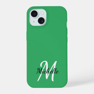 Coque iPhone 15 Monogramme vert minimal moderne initial