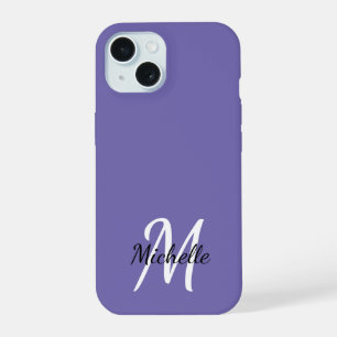 Coque iPhone 15 Monogramme violet minimal moderne initial