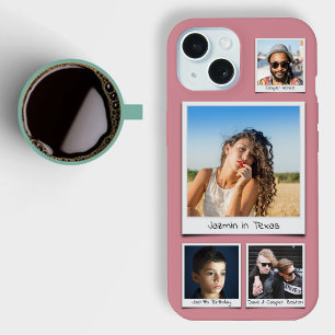 Coque iPhone 15 Monogrammes ou noms de collage photo Rose Poussiér