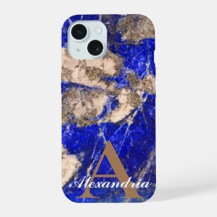 Coque iPhone 15 Monographie Abstraite Lapis Lazuli Granite Bleu