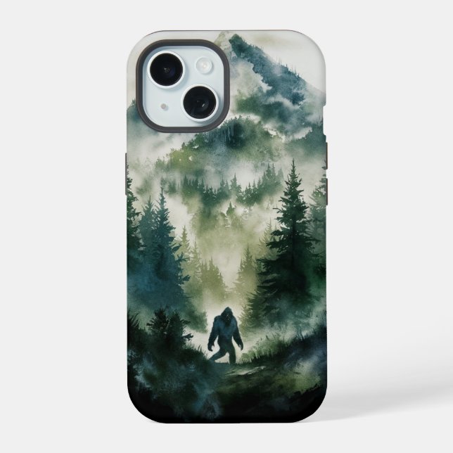 Coque iPhone 15 Montagne et Sasquatch (Verso)