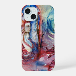 Coque iPhone 15 MORGANA / Magie et Mystère ,Fantaisie Rose Bleu