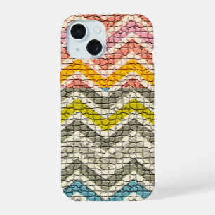 COQUE iPhone 15 MOSAÏQUE À CHEVRONS BLANC ROSE JAUNE GRIS BLEU