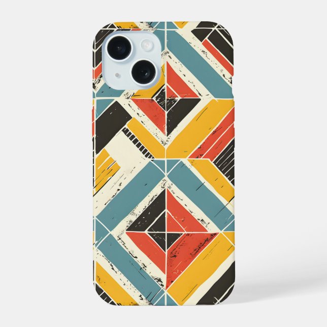Coque iPhone 15 Mosaïque Chevron Rustique (Verso)
