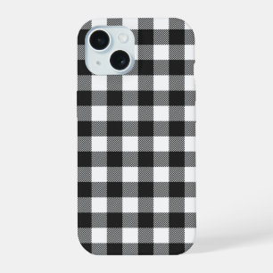 Coque iPhone 15 Motif à carreaux noir buffalo check