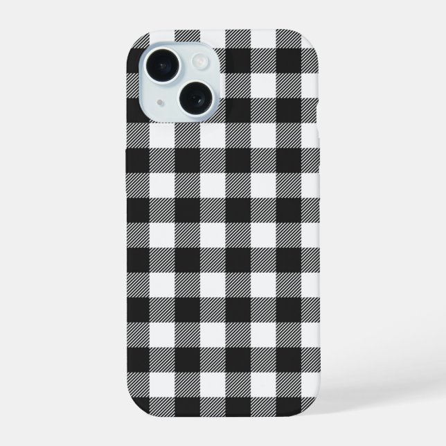Coque iPhone 15 Motif à carreaux noir buffalo check (Verso)