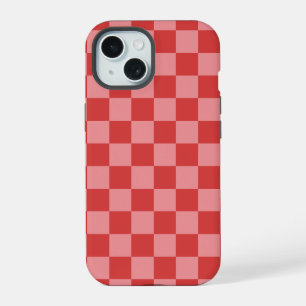 Coque iPhone 15 Motif à carreaux rose et rouge pour une Saint-Vale