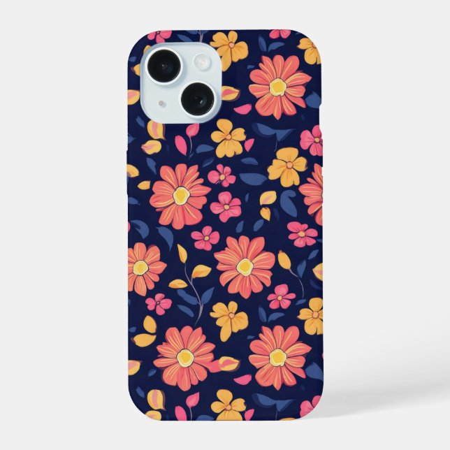 Coque iPhone 15 Motif à fleurs rétro (Verso)