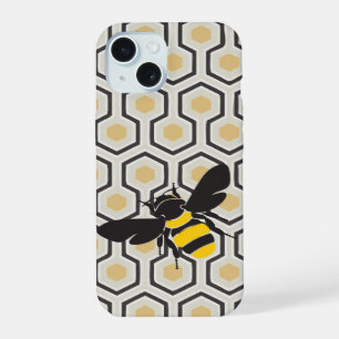 Coque iPhone 15 Motif abeille rétro et nid d'abeille