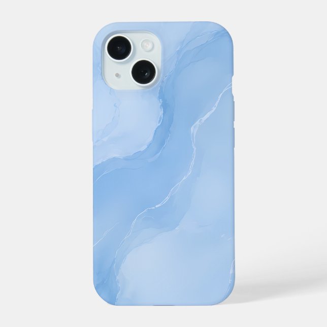 Coque iPhone 15 Motif Abstrait de Marbre Bleu Clair (Verso)