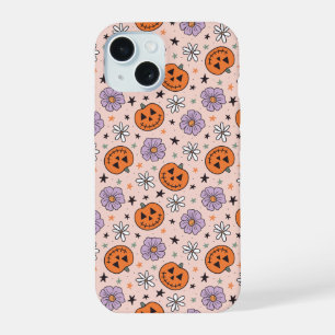Coque iPhone 15 Motif amusant de citrouilles et de fleurs pour Hal