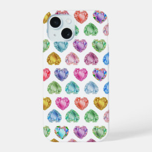Coque iPhone 15 Motif aquarelle cœur de diamant Mignon pastel fémi