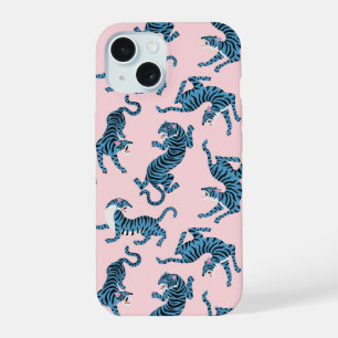 Coque iPhone 15 Motif asiatique Tigre Bleu