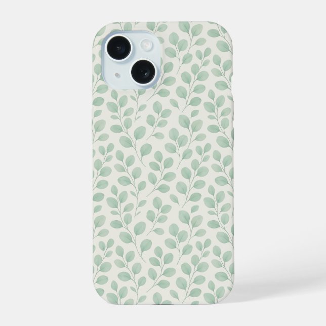 Coque iPhone 15 Motif botanique d'eucalyptus (Verso)