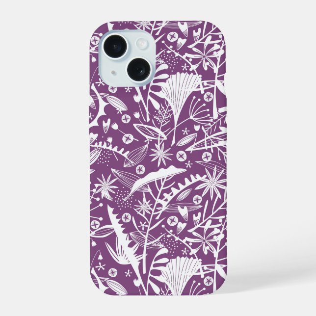 Coque iPhone 15 Motif botanique pourpre (Verso)