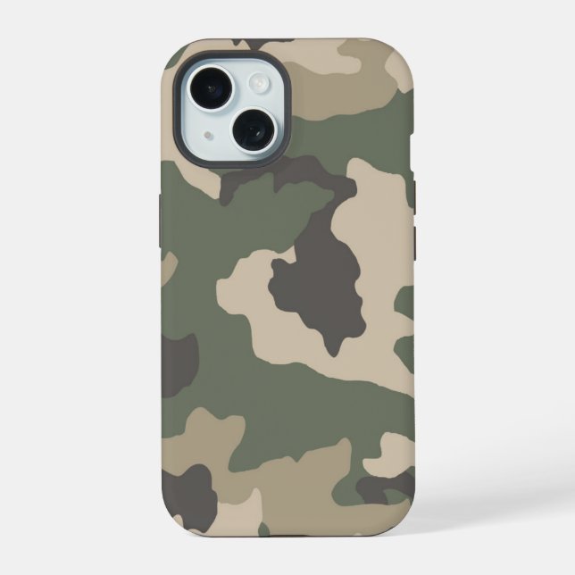 Coque iPhone 15 Motif Camo Vert (Verso)