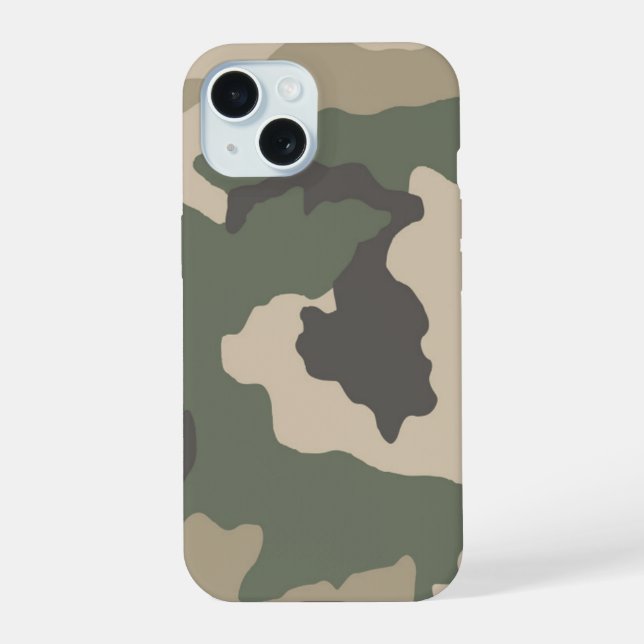 Coque iPhone 15 Motif camouflage vert (Verso)