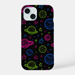 Coque iPhone 15 Motif ciel nocturne minimaliste néon espace et pla