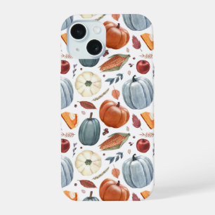 Coque iPhone 15 Motif Citrouilles d'Automne & Feuilles