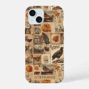 Coque iPhone 15 Motif Collage d'automne vintage Ephémère rustiqu