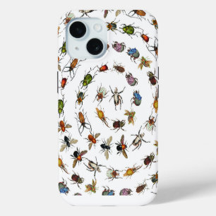 Coque iPhone 15 Motif coloré de bugs et coléoptères vintage