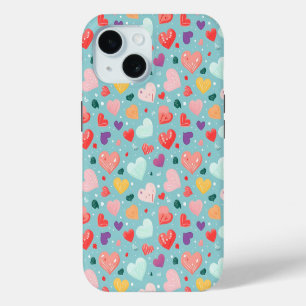 Coque iPhone 15 Motif coloré de cœurs mignons