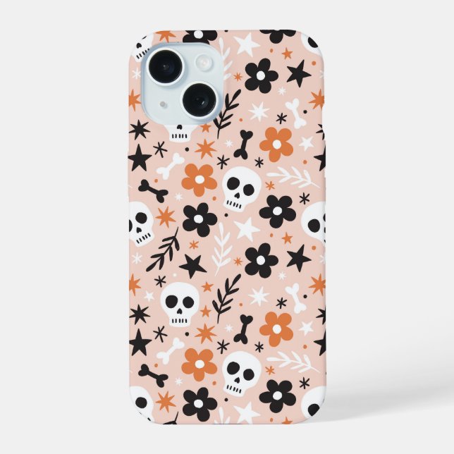 Coque iPhone 15 Motif crâne de fleurs (Verso)