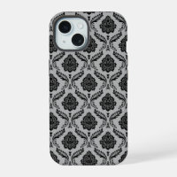 Motif Damassé Rococo Noir sur Gris