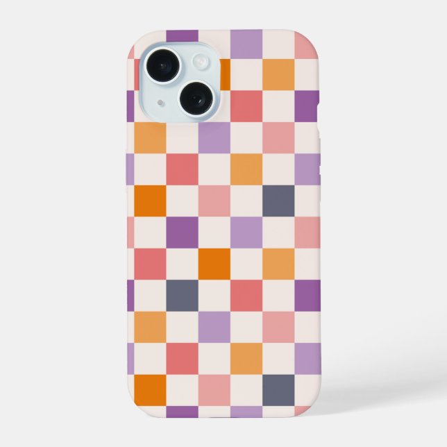 Coque iPhone 15 Motif damier vibrant (Verso)
