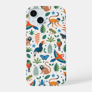 Coque iPhone 15 Motif d'animaux de la forêt tropicale
