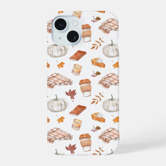 Coque iPhone 15 Motif d'aquarelle confortable Autumn Essentials (Verso)