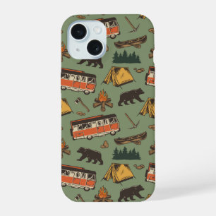 Coque iPhone 15 Motif d'aventures de camping en camping-car