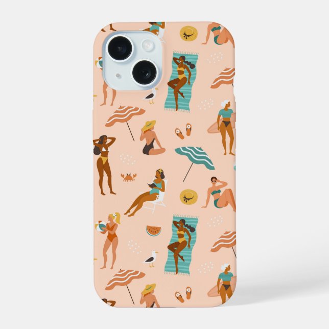 Coque iPhone 15 Motif de bains de soleil de plage (Verso)