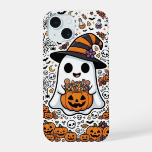 Coque iPhone 15 Motif de bonbon citrouille fantôme Halloween Sorci