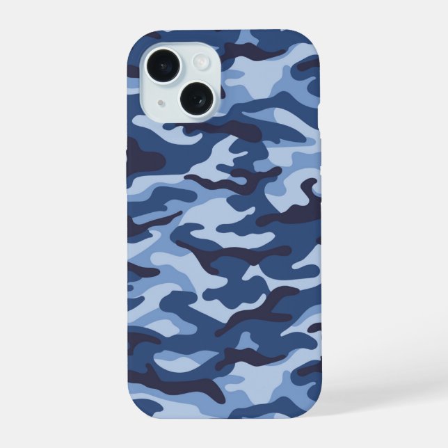 Coque iPhone 15 Motif de camouflage bleu foncé (Verso)