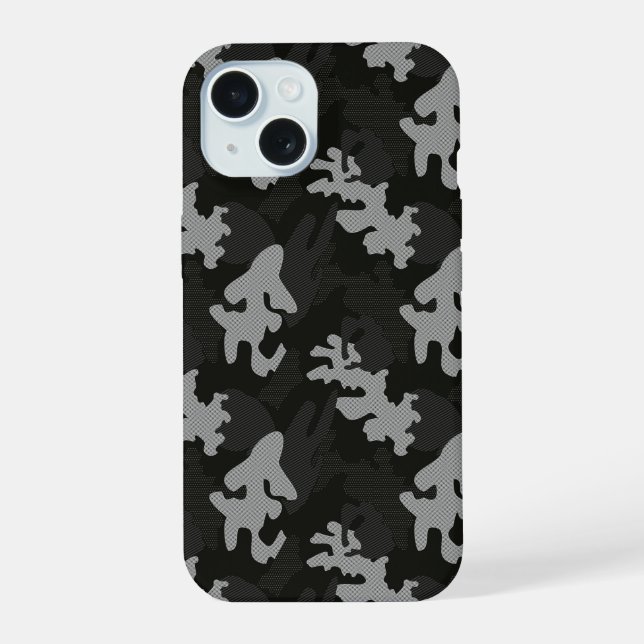 Coque iPhone 15 Motif de camouflage noir (Verso)