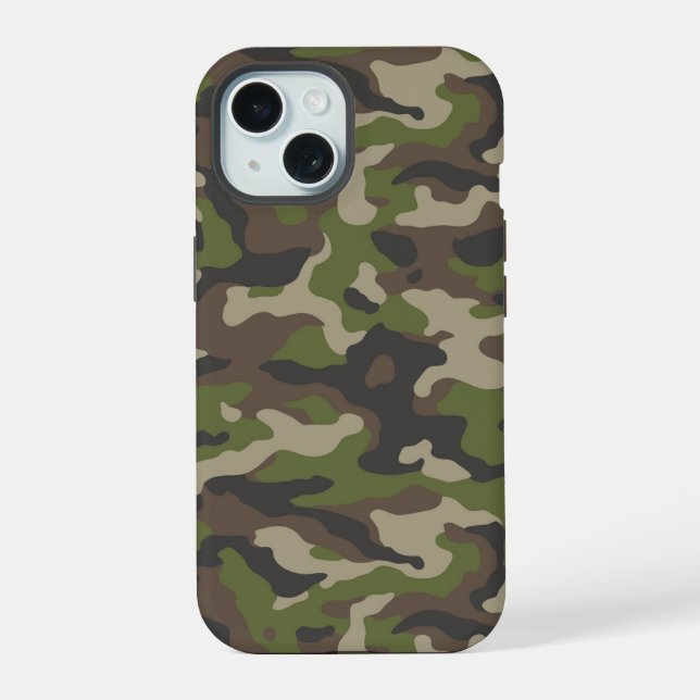 Coque iPhone 15 Motif de camouflage vert (Verso)