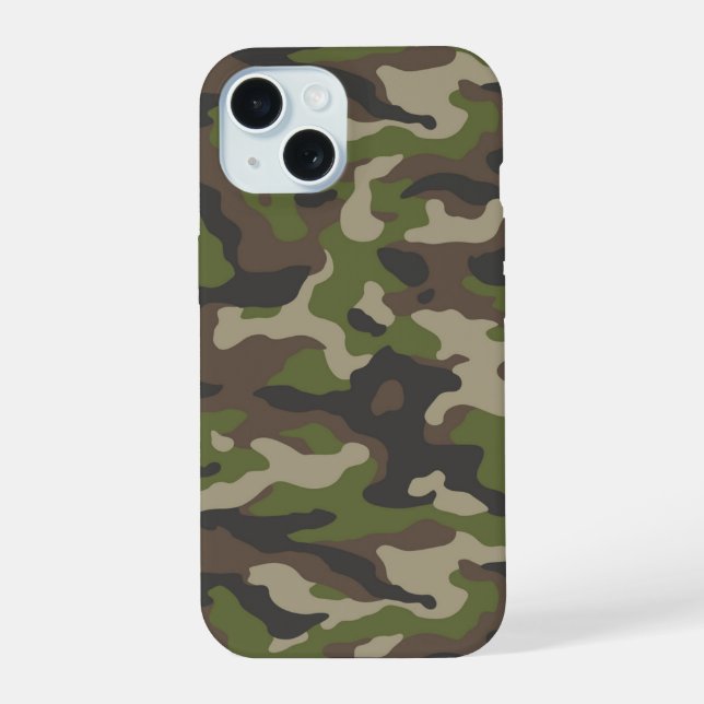 Coque iPhone 15 Motif de camouflage vert (Verso)
