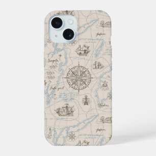 Coque iPhone 15 Motif de carte océanique vintage