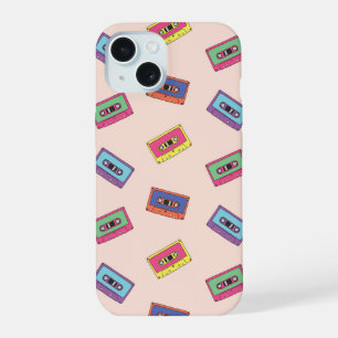 Coque iPhone 15 Motif de cassette audio néon rétro