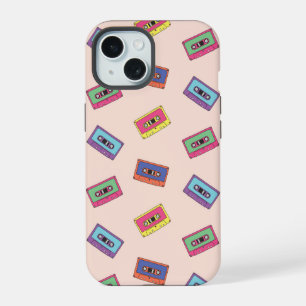 Coque iPhone 15 Motif de cassette audio néon rétro