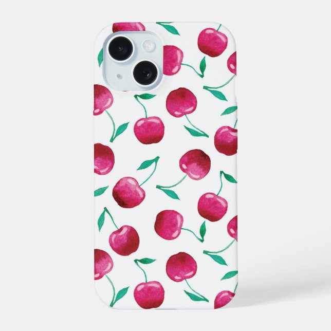Coque iPhone 15 Motif de cerise aquarelle (Verso)