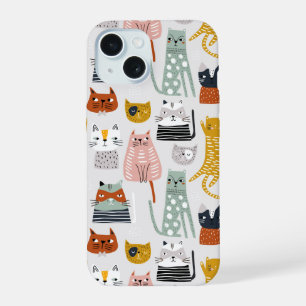 Coque iPhone 15 Motif de chat à main mignon Doodle