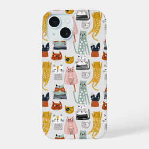 Coque iPhone 15 Motif de chat mignon dessiné à la main