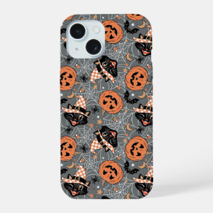 Coque iPhone 15 Motif de chats et de citrouilles d'Halloween vinta