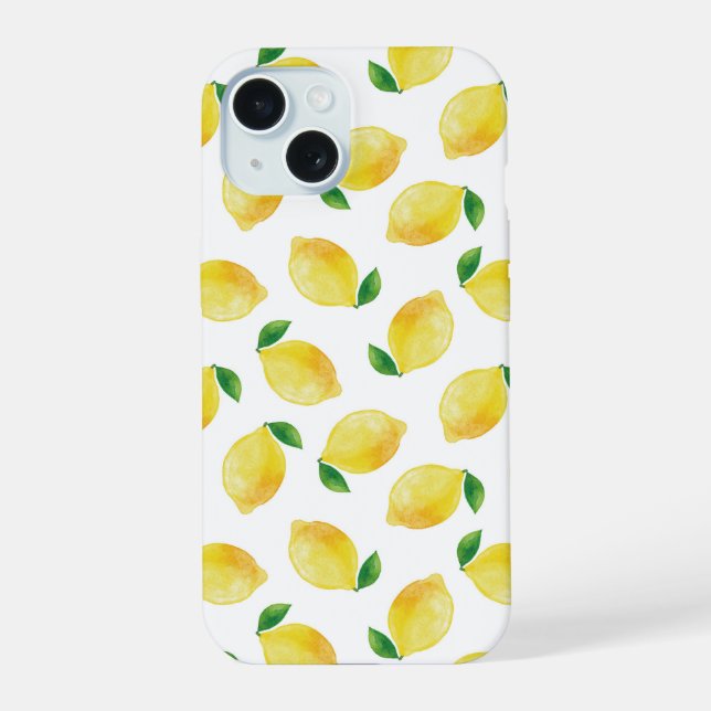 Coque iPhone 15 Motif de citron à l'aquarelle (Verso)