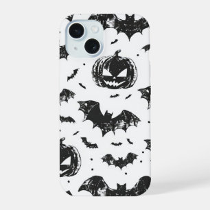 Coque iPhone 15 Motif de citrouille et de chauves-souris d'Hallowe