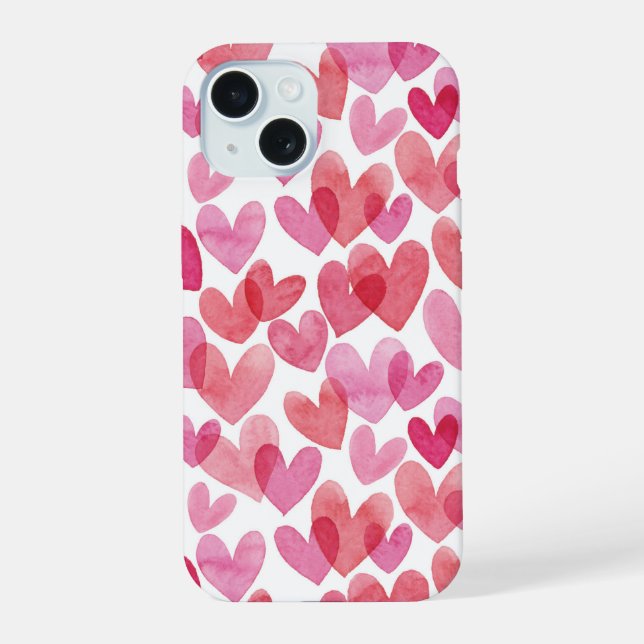 Coque iPhone 15 Motif de coeur aquarelle (Verso)