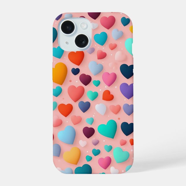 Coque iPhone 15 Motif de cœur multicolore (Verso)