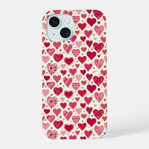 Coque iPhone 15 Motif de cœurs roses et rouges modernes